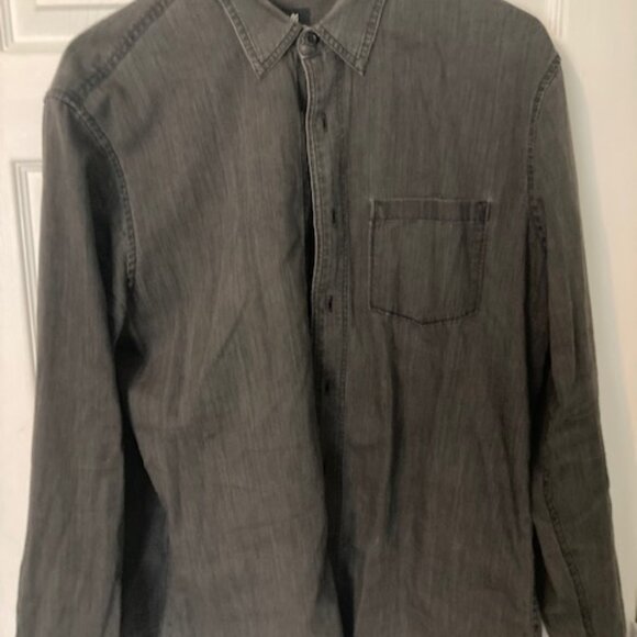 Madewell Black Stonewashed Denim button down Mens Size Large L Long Sleeve LS - Picture 1 of 3